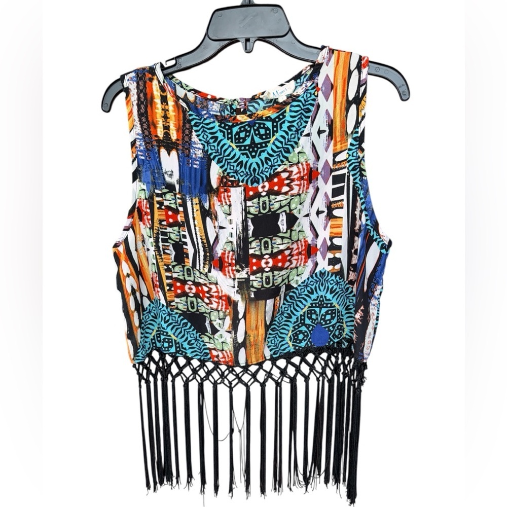 Multicolor Fringe Sleeveless Top Large